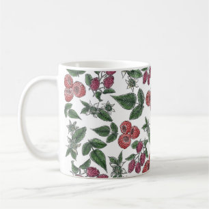 Raspberry Fruit Blätter Illustration Muster Kaffeetasse