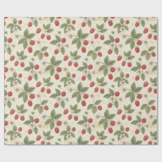 Raspberry Fruit Bunches with Leaves and Blossom Geschenkpapier