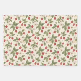 Raspberry Fruit Bunches with Leaves and Blossom Geschenkpapier Set