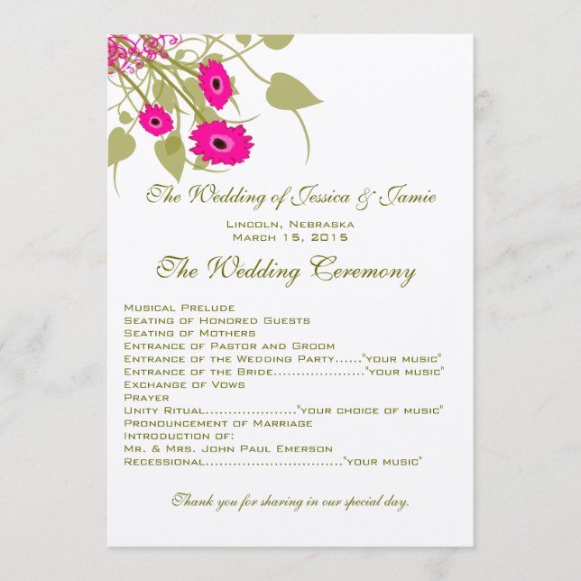 Raspberry Gerbers Wedding Program Programm (Vorderseite)