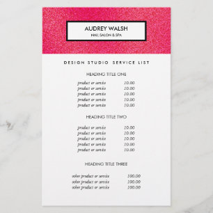 Raspberry Glitter White Salon Preise & Dienstleist Flyer
