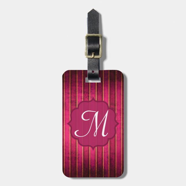 Raspberry Gold Strip Modernes Monogramm Gepäckanhä Gepäckanhänger (Vorderseite vertikal)