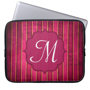 Raspberry Gold Stripe Mod Monogram 15" Notebook-Ge Laptopschutzhülle