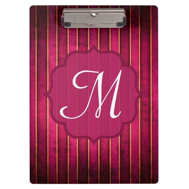 Raspberry Gold Stripe Monogram Initial Clip Board Klemmbrett (Vorderseite)