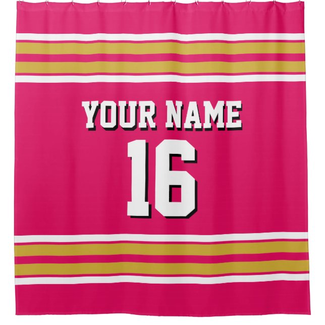 Raspberry Gold White Stripes Sports Jersey Duschvorhang (Vorderseite)