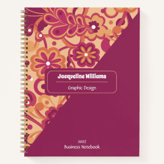 Raspberry Groovy Psychedelic 60s 70s Floral  Notizbuch