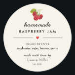 Raspberry Jam Jar Homemade Modern Runder Aufkleber<br><div class="desc">Aquarellbilder Himbeere Darstellung Homemade Marmeletiketten in modernen Schriften auf ecru Hintergrund</div>
