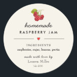 Raspberry Jam Jar Homemade Modern Runder Aufkleber<br><div class="desc">Aquarellbilder Himbeere Darstellung Homemade Marmeletiketten in modernen Schriften auf ecru Hintergrund</div>