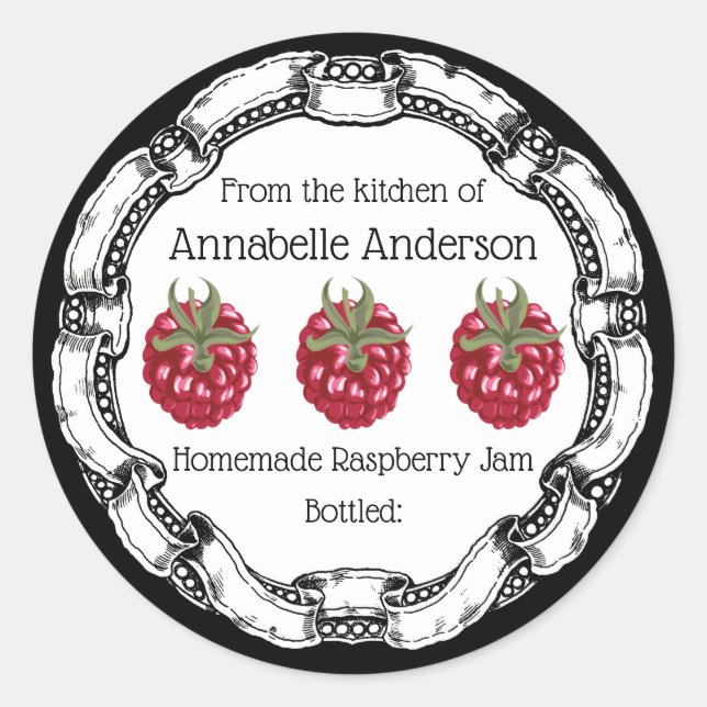 Raspberry Jam Label personalisieren Runder Aufkleber (Vorderseite)
