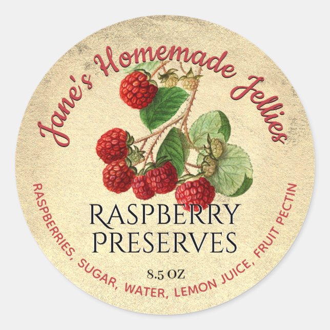 Raspberry Jelly Label Custom Vintag Illustration Runder Aufkleber (Vorderseite)
