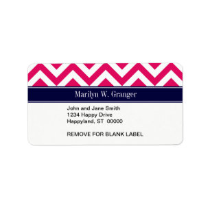 Raspberry Lg Zickzack Navy Name Monogram Adressaufkleber
