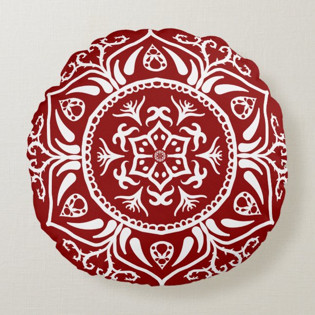 Raspberry Mandala Rundes Kissen (Vorderseite)