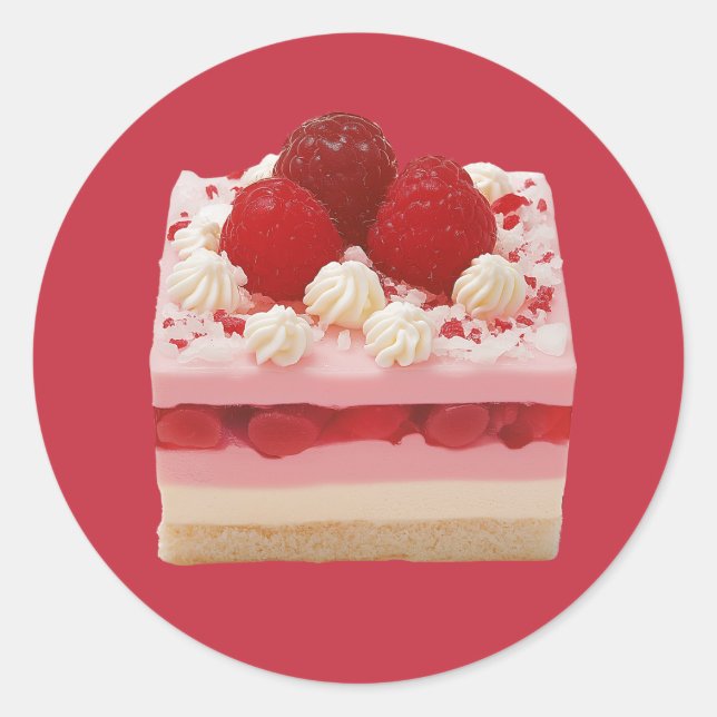 Raspberry Mousse Cake Runder Aufkleber (Vorderseite)