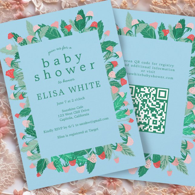 Raspberry Patch Niedlich CUSTOM QR Code BABY SHOWE Einladung (Raspberry Patch Cute CUSTOM QR Code BABY SHOWER Invitation
)