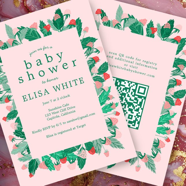 Raspberry Patch Niedlich CUSTOM QR Code BABY SHOWE Einladung (Raspberry Patch Cute CUSTOM QR Code BABY SHOWER Invitation
Pink Green)