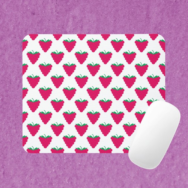 Raspberry Pink Berry Fruit Mousepad (A mouse pad with a pattern of pink raspberries.)