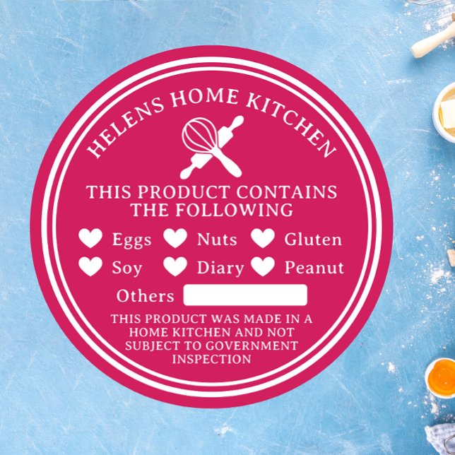 Raspberry Pink Food Allergy Alert Bakery Sticker (Von Creator hochgeladen)