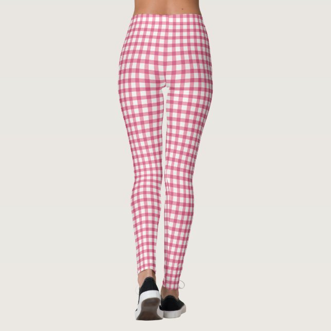 Raspberry Pink Gingham Kariert Prüfmuster Leggings (Rückseite)