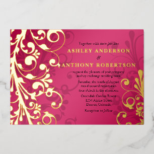 Raspberry Pink Real Gold Foil Blumenzwiese Folieneinladung