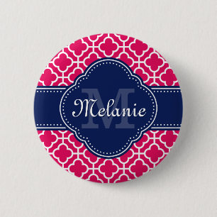 Raspberry Pink Welch marokkanische Pattern Navy Mo Button
