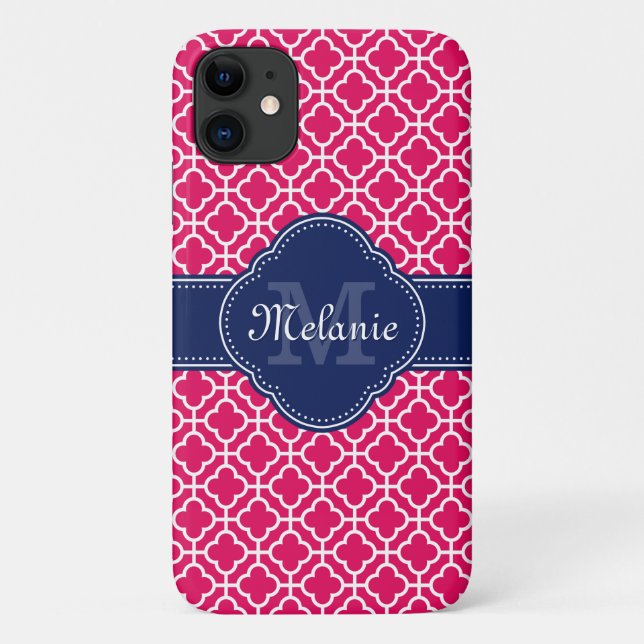 Raspberry Pink Welch marokkanische Pattern Navy Mo Case-Mate iPhone Hülle (Rückseite)