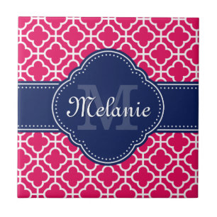 Raspberry Pink Welch marokkanische Pattern Navy Mo Fliese