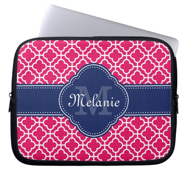 Raspberry Pink Welch marokkanische Pattern Navy Mo Laptopschutzhülle (Vorderseite)