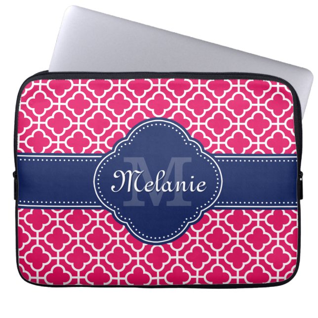 Raspberry Pink Welch marokkanische Pattern Navy Mo Laptopschutzhülle (Vorderseite)