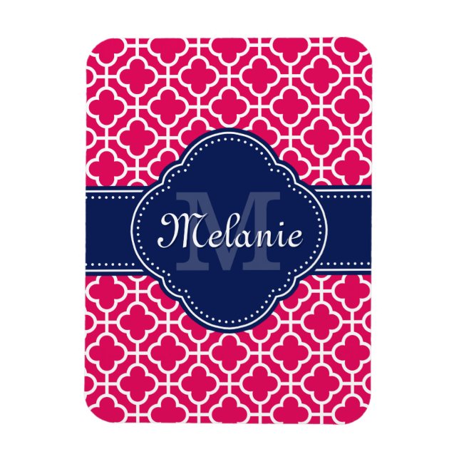 Raspberry Pink Welch marokkanische Pattern Navy Mo Magnet (Vertikal)