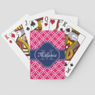 Raspberry Pink Welch marokkanische Pattern Navy Mo Spielkarten
