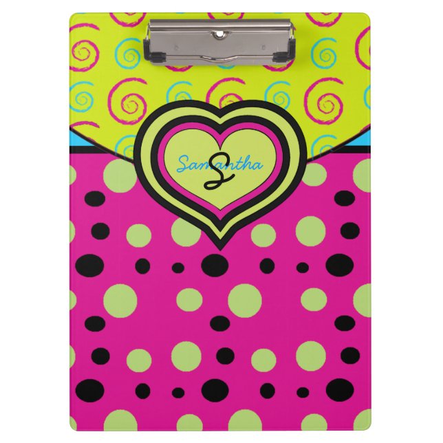Raspberry Polka Dots and Swirls Custom Clipboard Klemmbrett (Vorderseite)