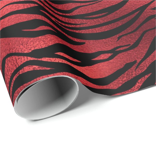 Raspberry Ruby Black Tiger Animal Red Metallic Geschenkpapier (Rolleneckpunkt)