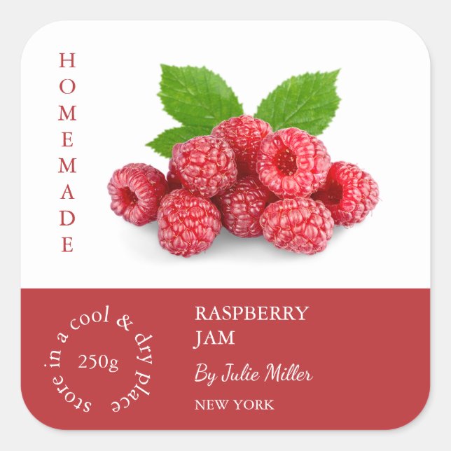 Raspberry Small Business Label Quadratischer Aufkleber (Vorderseite)