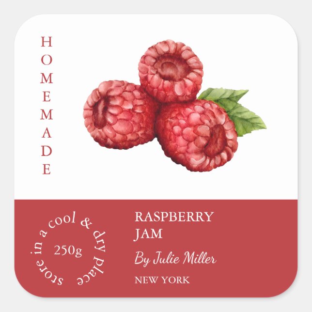 Raspberry Small Business Label Quadratischer Aufkleber (Vorderseite)
