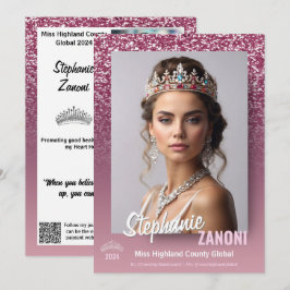 Raspberry Sparkle Pageant Autogrammkarte | QR-Code Einladung