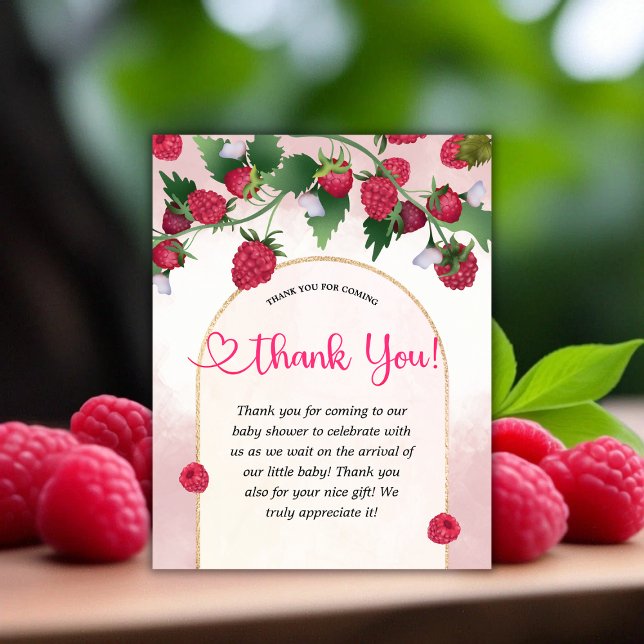 Raspberry Sweet Watercolor Girl Babydusche Dankeskarte (Raspberry Sweet Watercolor Girl Baby Shower Thank You Card)