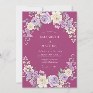 Raspberry Üppige Florale Hochzeit Einladung