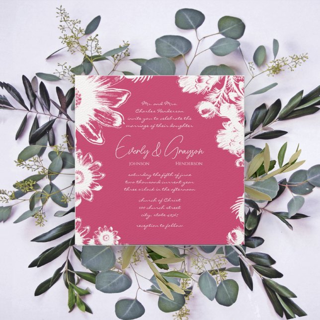 Raspberry Vintag Blume Square Wedding Einladung (Von Creator hochgeladen)