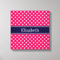 Raspberry White Polka Dots Navy Blue Name Monogram