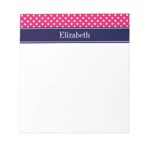 Raspberry White Polka Dots Navy Blue Name Monogram Notizblock