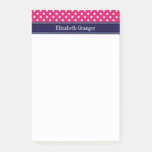 Raspberry White Polka Dots Navy Blue Name Monogram Post-it Klebezettel