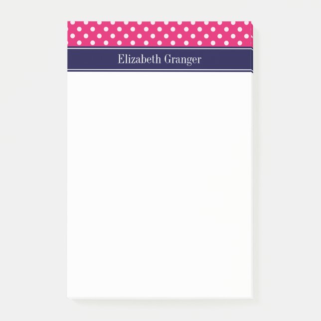 Raspberry White Polka Dots Navy Blue Name Monogram Post-it Klebezettel (Vorderseite)