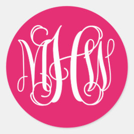 Raspberry White Preppy Vine Script Monogram DIY BG Runder Aufkleber
