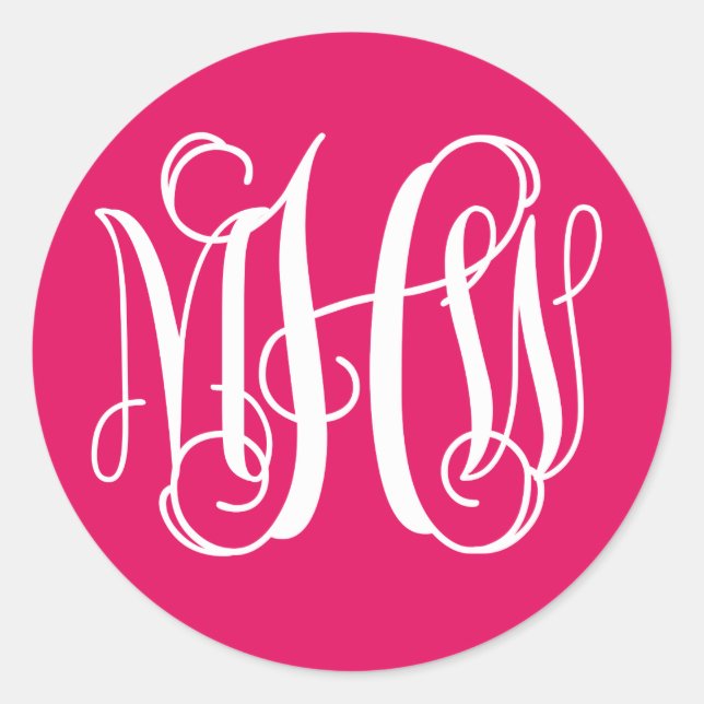 Raspberry White Preppy Vine Script Monogram DIY BG Runder Aufkleber (Vorderseite)