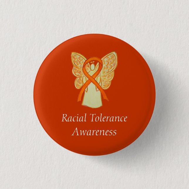 Rassentoleranz Orange Awareness Angel Ribbon Butto Button (Vorderseite)