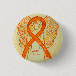 Rassentoleranz Orange Awareness Angel Ribbon Butto Button