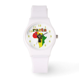 Rasta, Black Power Fist over Africa White Armbanduhr