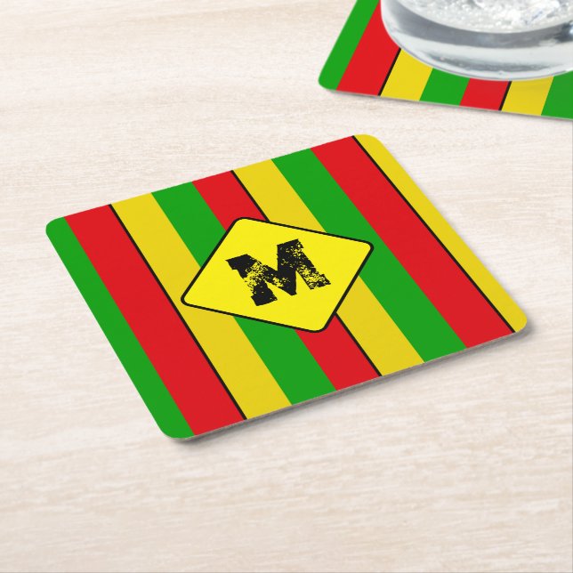 Rasta Flag Colors Striped Monogram Beer Rechteckiger Pappuntersetzer (angewinkelt)
