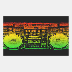 Rasta ghetto blaster rechteckiger aufkleber