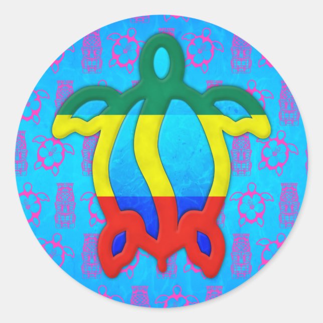 Rasta Honu Runder Aufkleber (Vorderseite)